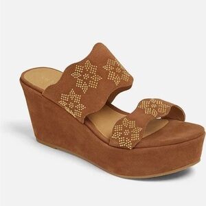 Jack Rogers Margaux Suede Brown Wedge Sandals Women Size 5 Embellished